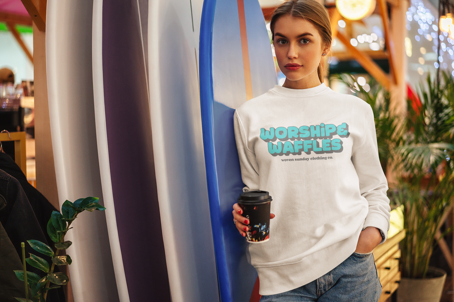 Surf Worship+Waffles Cozy Crew